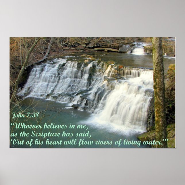 Vattenfall med John 7:38 Poster (Framsidan)