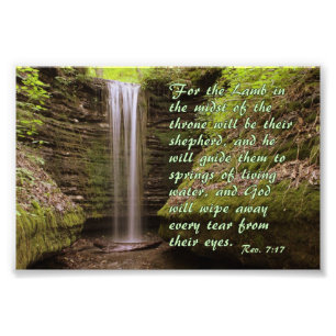 Vattenfall med Rev.7:17verse Fototryck