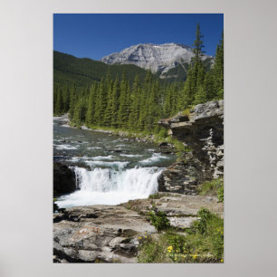 Vattenfall med Sten-huvudge och ett berg Poster