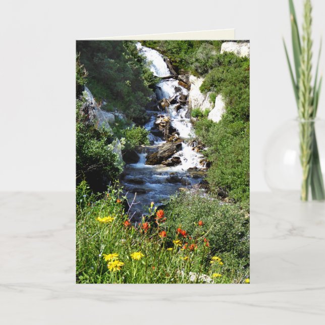Vattenfall med Wildblommor, NV Blank Greeting Card Kort (Framsida)