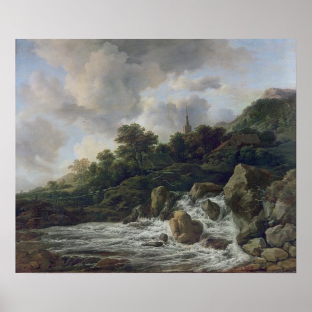 Vattenfall nära en by, 1665-70 poster (Framsidan)