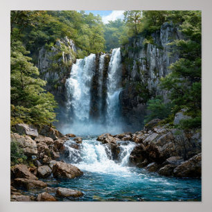 Vattenfall Natur Foto Konst Scenisk Skog Forsränni Poster