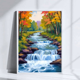 Vattenfall Natur Landskapsmålning Poster