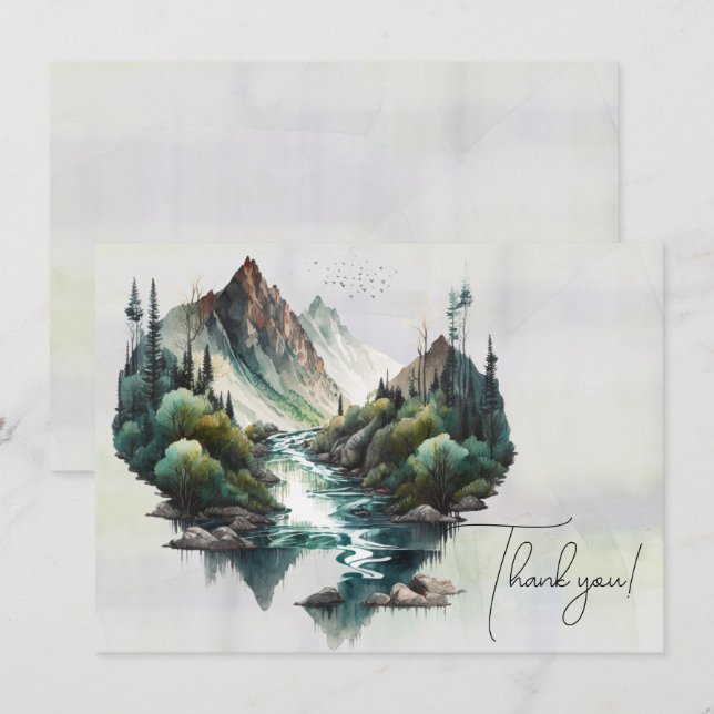 Vattenfall och bergsfärgmålning tack kort (Fram/baksida)