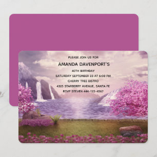 Vattenfall och Cherry Träd runt en Sjö-födelsedag Inbjudningar