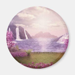 Vattenfall och Cherry Träd runt Sjö Magnet