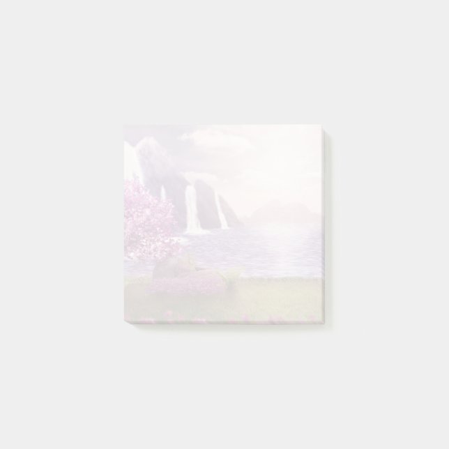 Vattenfall och Cherry Träd vid Sjö Post-it Block (Framsida)