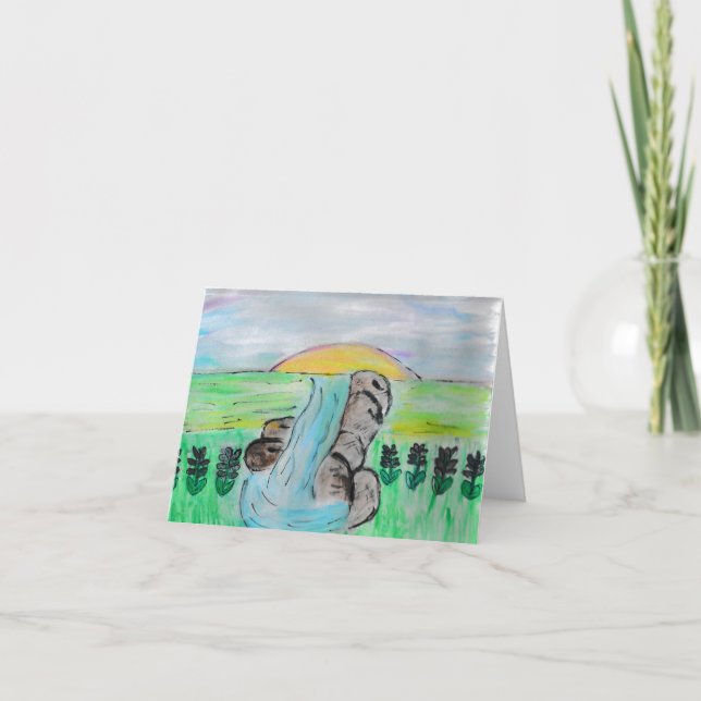 Vattenfall och Lavender Flowers Tack Kort (Framsida)