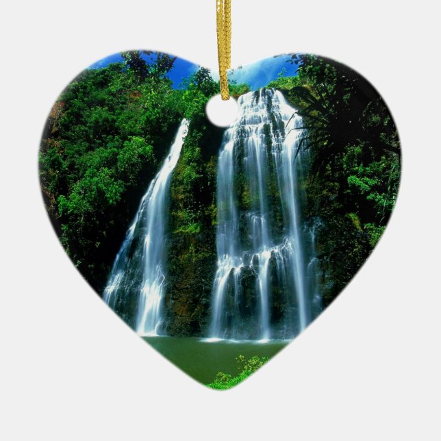 Vattenfall Opaekaa Kauai Hawaii Julgransprydnad Keramik (Framsidan)