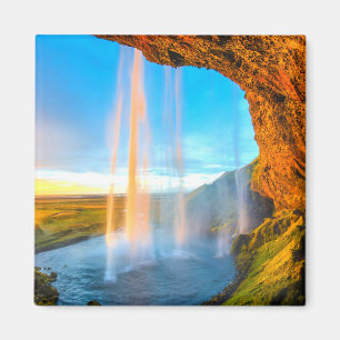Vattenfall över Sten-naturomfotografi fredligt Magnet