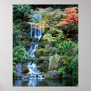 Vattenfall på japanträdgården poster