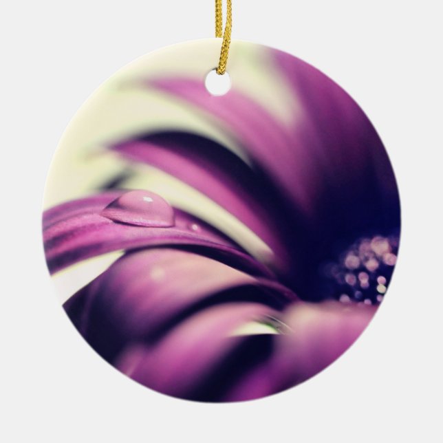 Vattenfall på Lila Gerbera Daisy Julgransprydnad Keramik (Framsidan)