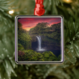 Vattenfall Rainbow Falls, Hilo, Hawaii Julgransprydnad Metall