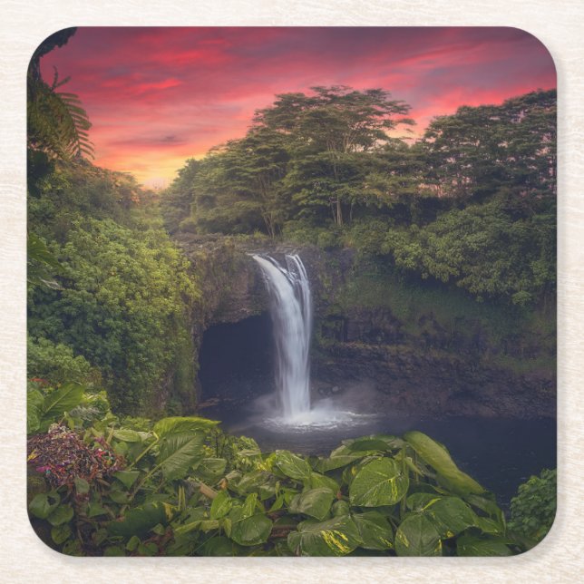 Vattenfall | Rainbow Falls, Hilo, Hawaii Underlägg Papper Kvadrat (Framsidan)