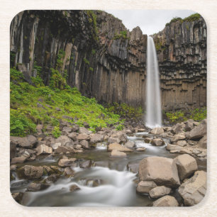 Vattenfall   Svartifoss Waterfall, södra Islandet Underlägg Papper Kvadrat