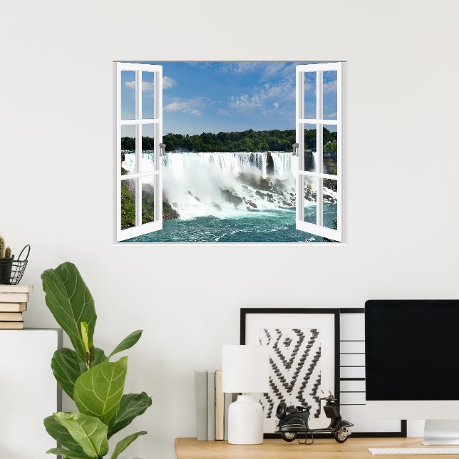 Vattenfall Trompe l'oeil Fönsterutsikt Poster (Hemmakontoret)