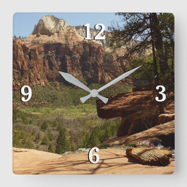 Vattenfall vid Emerald Pools i Zion National Park Fyrkantig Klocka (Framsida)