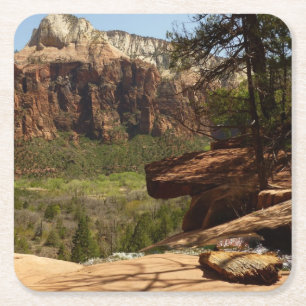 Vattenfall vid Emerald Pools i Zion National Park Underlägg Papper Kvadrat