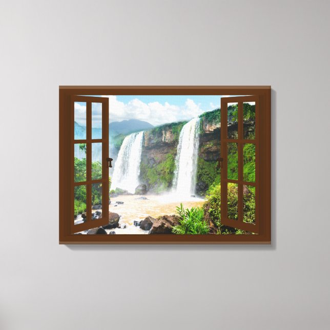 Vattenfall Visa Faux-fönster Canvastryck (Framsida)