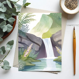 Vattenfall Viskning | Natur Akvarell Landskap Vykort