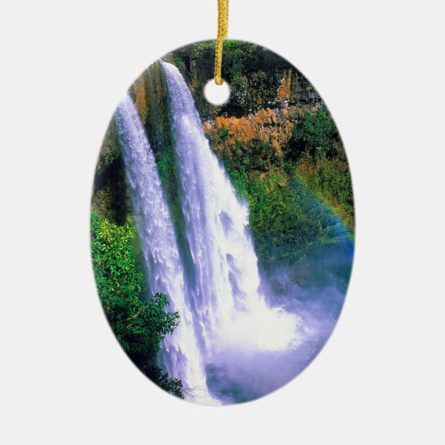 Vattenfall Wailua Kauai Hawaii Julgransprydnad Keramik (Framsidan)