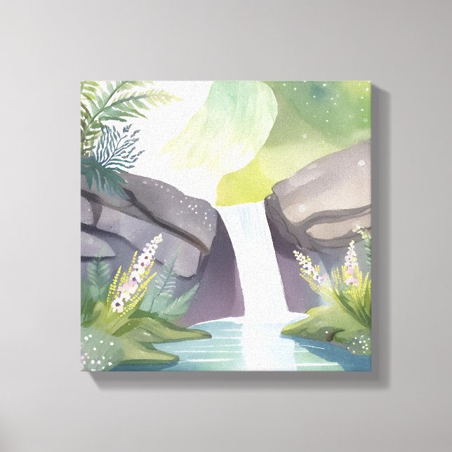 Vattenfall Whisper | Vattenfärg liggande Canvastryck (Framsida)