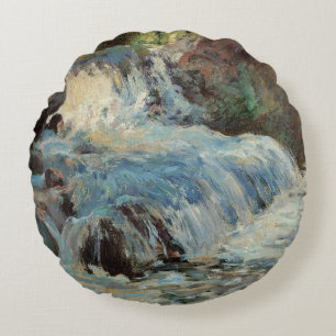 Vattenfallet av Twachtman, Vintage Impressionism Rund Kudde