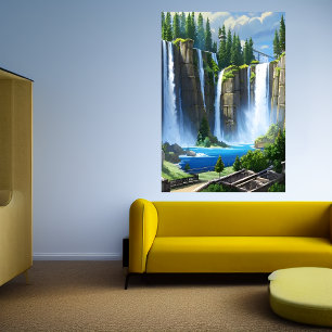 Vattenfallet och sjö   AI Art Poster
