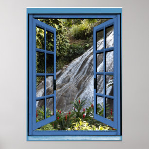 Vattenfallfoto Trompe - l ' oeil fejkar fönstret Poster