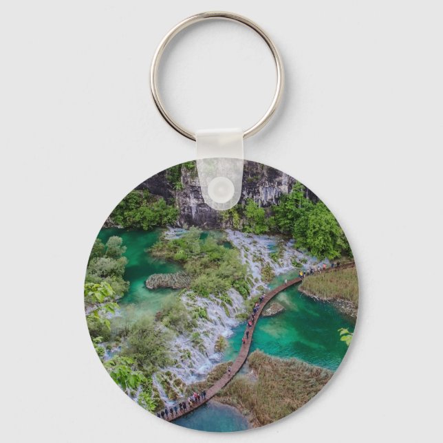 Vattenfallskrascade i parken Plitvice sjöar Nyckelring (Framsida)