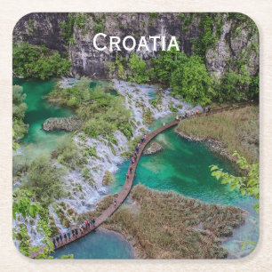 Vattenfallskrascade Plitvice sjöar park Square Pa Underlägg Papper Kvadrat