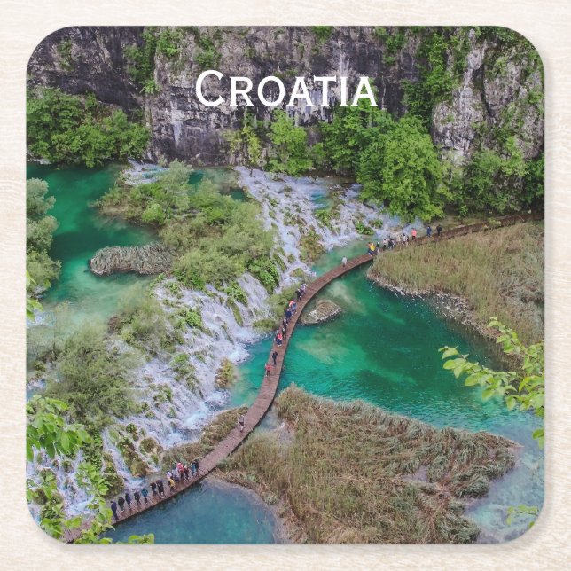 Vattenfallskrascade Plitvice sjöar park Square Pa Underlägg Papper Kvadrat (Framsidan)