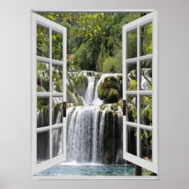 Vattenfallvy Trompe l'oeil Falskt fönster Poster