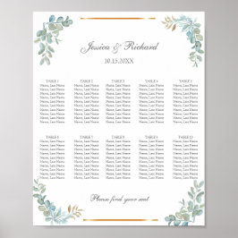 Vattenfärg 10 Bord Placeringsplan Affisch Skylt