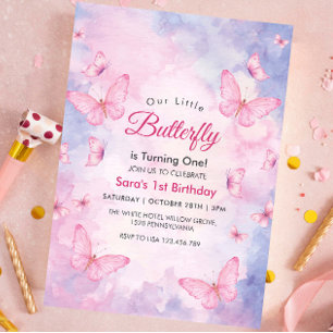 Vattenfärg 1:a födelsedag Litlle Butterfly Party Inbjudningar