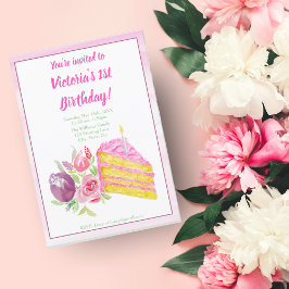 Vattenfärg 1:a Rosans födelsedag med blommor Inbjudningar