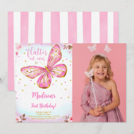 Vattenfärg 1-års födelsedags fjäril foto inbjudan
