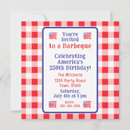 Vattenfärg 250 Årsdag USA Flagga Röd Gingham Spara Datumet