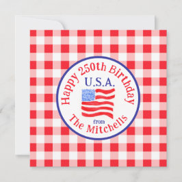 Vattenfärg 250 Årsdag USA Flagga Röd Gingham Spara Datumet