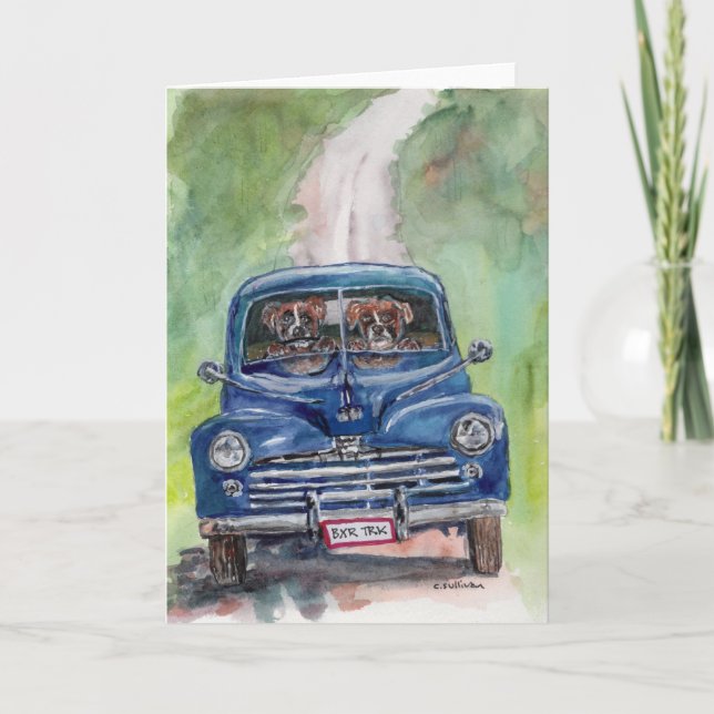 vattenfärg 2 Boxar som kör gamla lastbil Kort (Framsida)