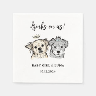 Vattenfärg 2 Hundar Ansikte Pet-drickare på USA Br Pappersservett