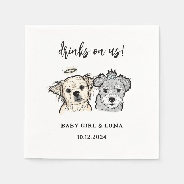 Vattenfärg 2 Hundar Ansikte Pet-drickare på USA Br Pappersservett (Framsidan)