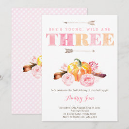 vattenfärg 3-årsdagen party inbjudan, boho pumpkin inbjudningar