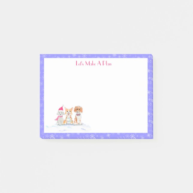 Vattenfärg 3 Cute Hundar Redo för jul Post-it Block (Framsida)
