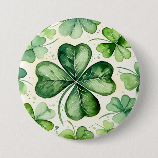 Vattenfärg 4-bladig klöver Lucky Shamrock irländsk Knapp (Framsida)