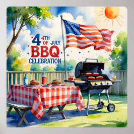 Vattenfärg 4:e juli BBQ Poster