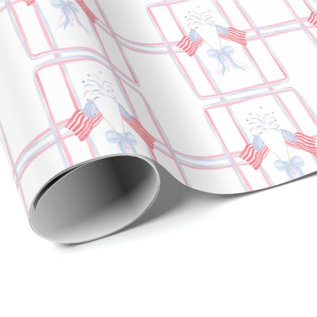 Vattenfärg 4:e juli fyrverkerier presentpapper (Rullad Hörn)
