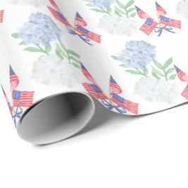 Vattenfärg 4:e juli Hydrangeas & Amerikanska flagg Presentpapper