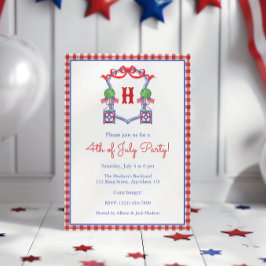 Vattenfärg 4 juli Flagga Monogram Krön Party Inbjudningar