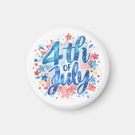 Vattenfärg 4 juli Patriotisk Magnet